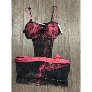 Native Intimates 36B Corset Bustier Bra‎ skirt lace open back NWT sexy lingerie